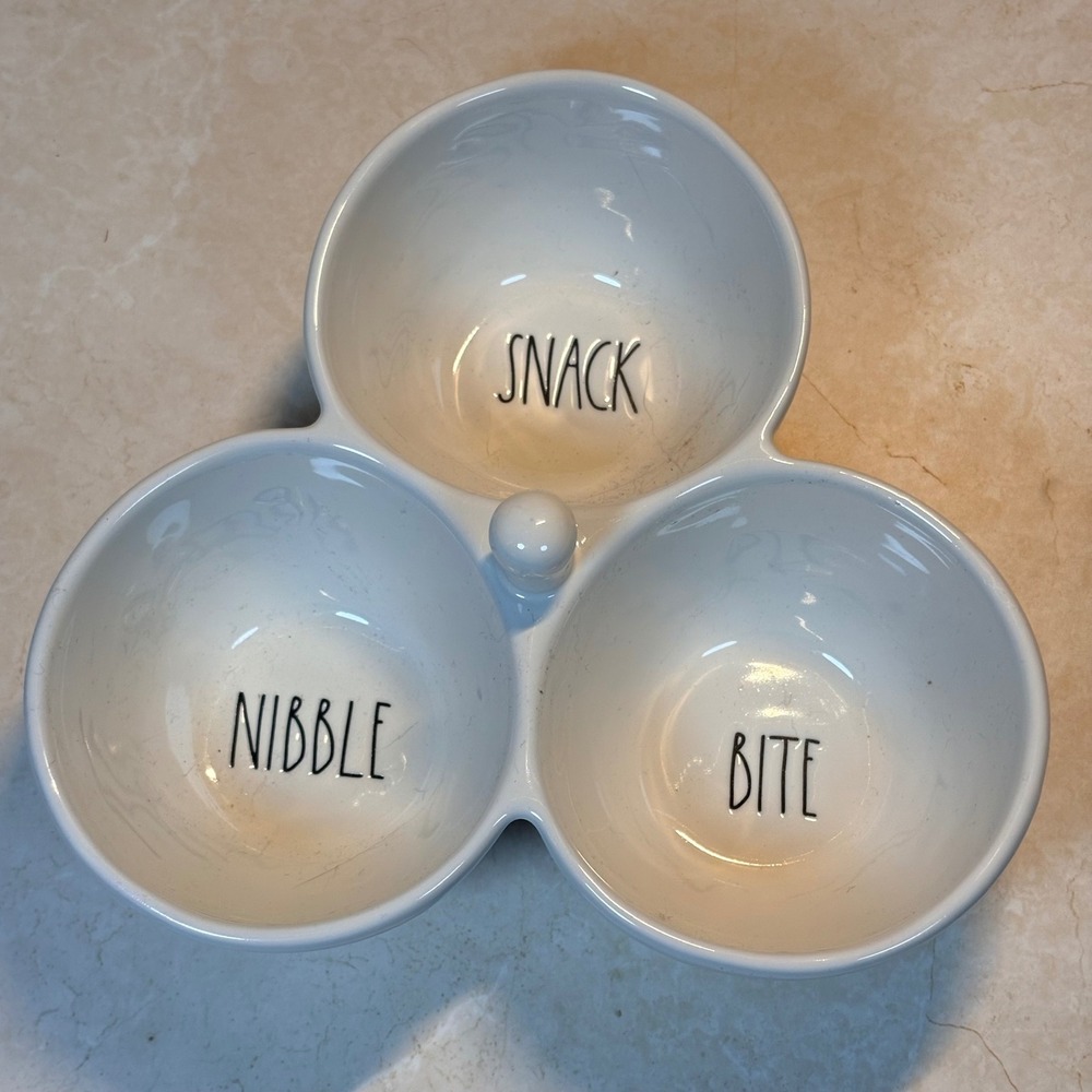 Rae Dunn Snack‎ Nibble Bite Triple Server Ceramic White Artisan Collection Party